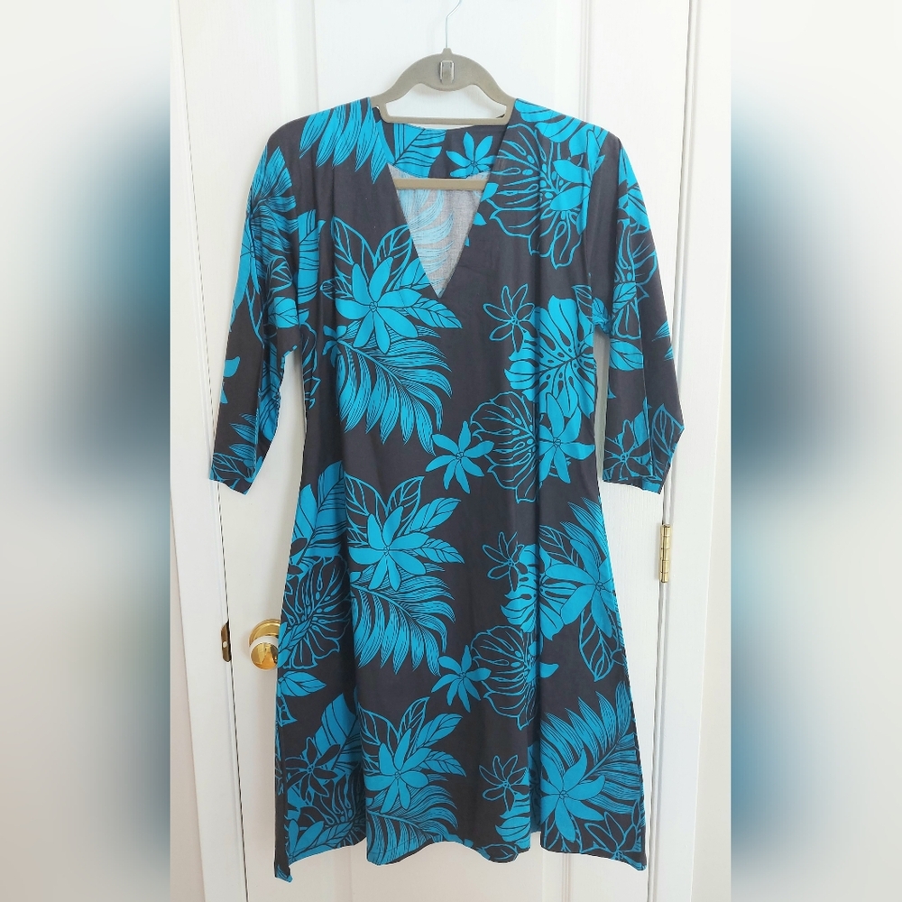 Teal Floral V-Neck Summer Dress